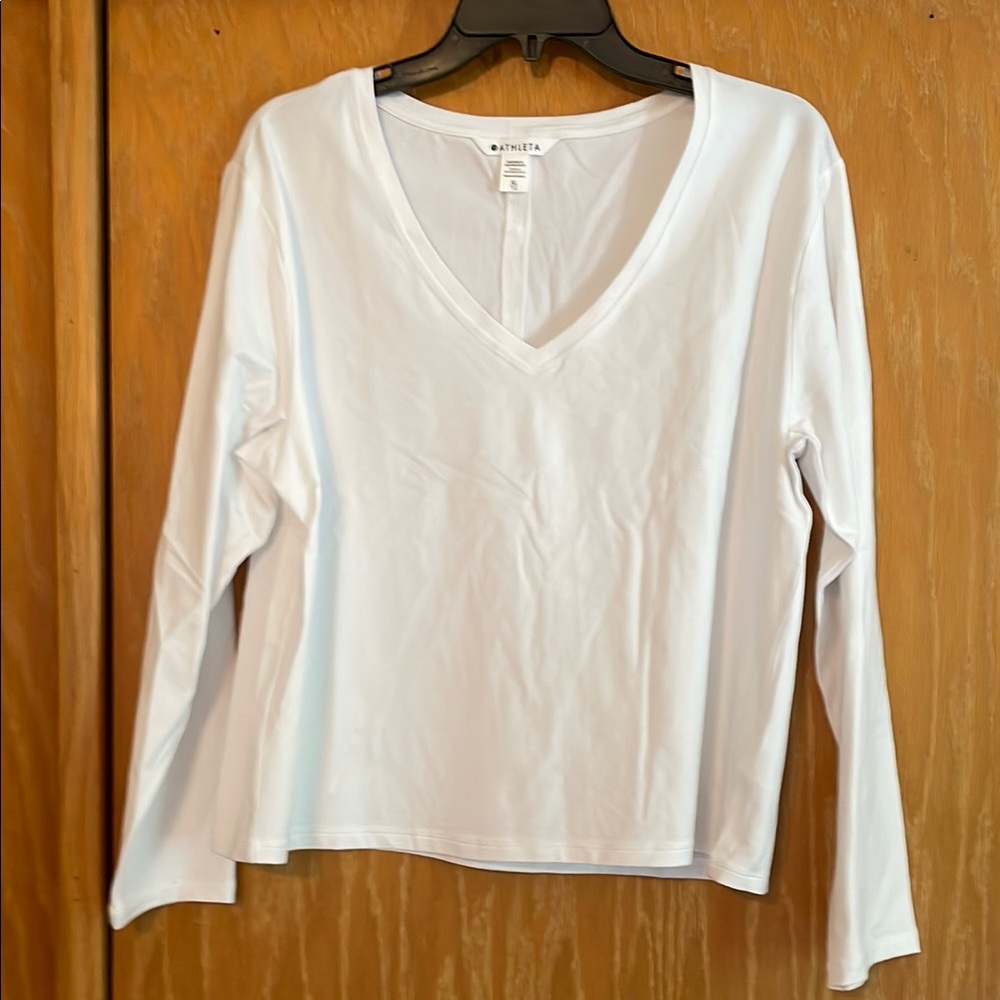 Athleta White Long Sleeve Crop Tee